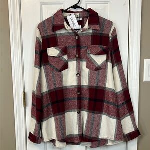 Double Take Women’s Size XL Plaid Button-Up Shirt in Red and Cream New